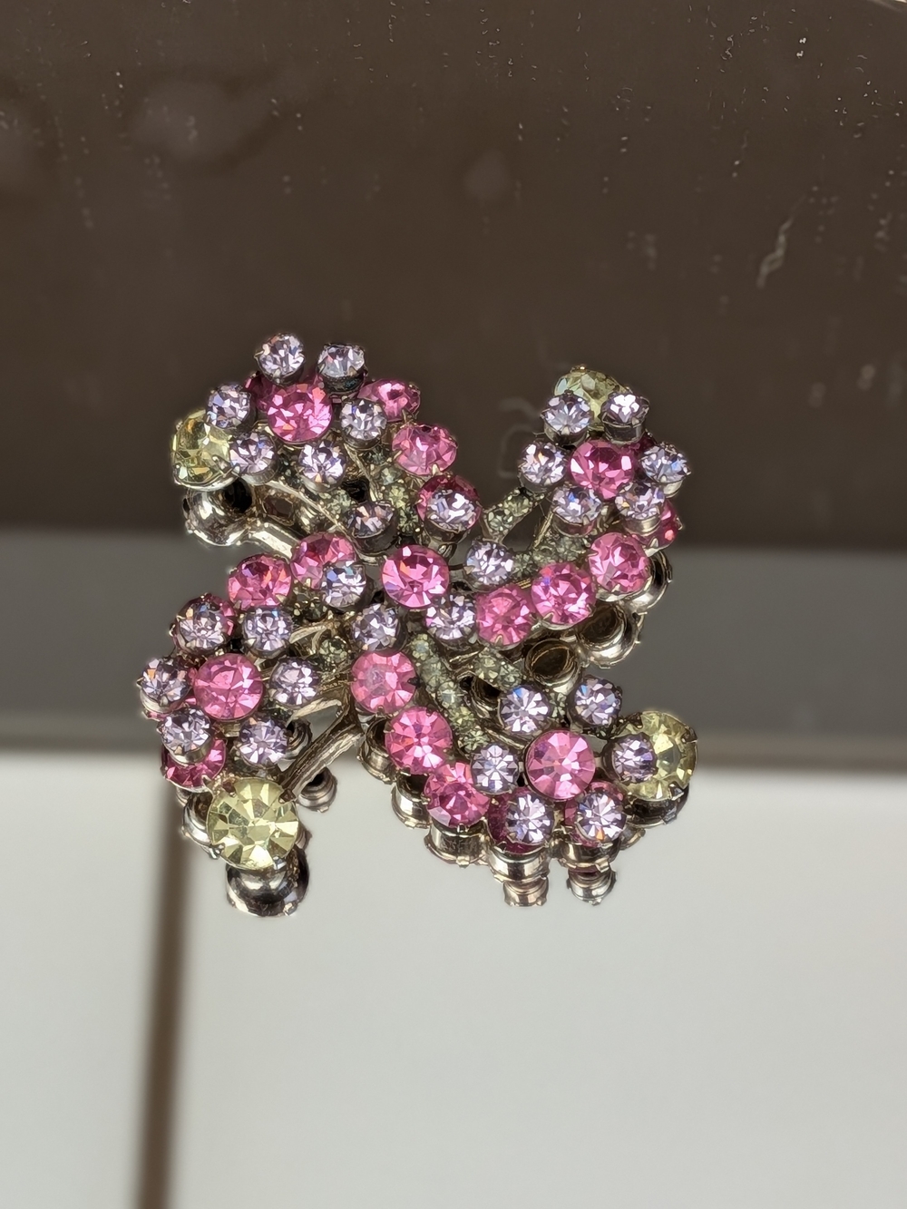 Pink Crystal Floral Cluster Brooch